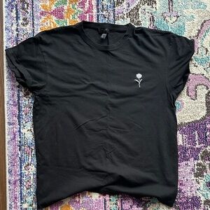 Black T-Shirt with Embroidered Rose
